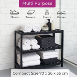 Neo 3-Tier Bamboo Shoe Rack Stand Black Shoe Storage Shelf For Hallway Bedroom Bathroom - thumbnail 6