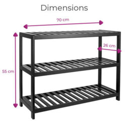 Neo 3-Tier Bamboo Shoe Rack Stand Black Shoe Storage Shelf For Hallway Bedroom Bathroom - thumbnail 5