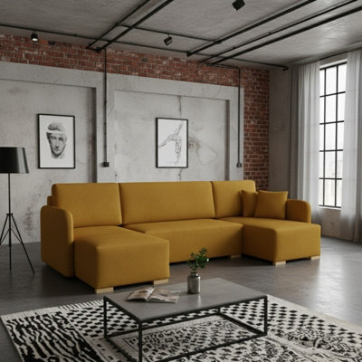 Como U Shape Couch Profiled Backrest For Comfort Large Sofa Bed With Under Seat Storage Freestanding Modern Fabric Mustard - image 1