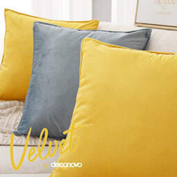 Deconovo Set Of 2 Crushed Velvet Cushion Covers With Invisible Zipper 45Cm X 45Cm Mellow Yellow - thumbnail 2