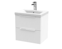 Hudson Reed Fluted Wall Hung 2-Drawer Vanity And Mid-Edge Basin, Contemporary Sink Vanity Unit, Satin White, 500mm - thumbnail 4