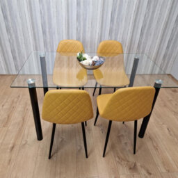 Kosy Koala White Clear Glass Dining Table With 4 Mustard Chairs Dining Room Furniture - thumbnail 4