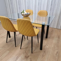 Kosy Koala White Clear Glass Dining Table With 4 Mustard Chairs Dining Room Furniture - thumbnail 5
