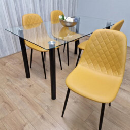 Kosy Koala White Clear Glass Dining Table With 4 Mustard Chairs Dining Room Furniture - thumbnail 6