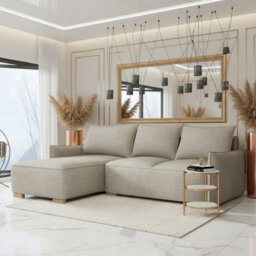 Focus L Mir Corner Sofa Bed With Storage Universal Side Hdf Chipboard Wood Frame Wavy Spring 240X155X87Cm Beige