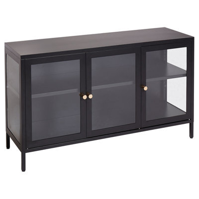 Beliani Glass Display Sideboard Newport Metal 115 Cm Black - image 1