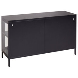 Beliani Glass Display Sideboard Newport Metal 115 Cm Black - thumbnail 8