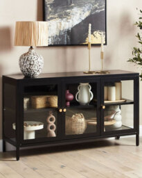 Beliani Glass Display Sideboard Newport Metal 115 Cm Black - thumbnail 2