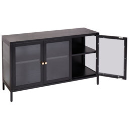 Beliani Glass Display Sideboard Newport Metal 115 Cm Black - thumbnail 6