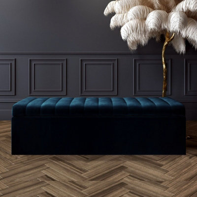Safar 4Ft Ottoman Storage Box - Black Plush Velvet - image 1