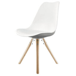 Fusion Living Soho White Plastic Dining Chair With Pyramid Light Wood Legs - thumbnail 1