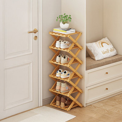 Living And Home Light Brown 6-Tier Bamboo Folding Shoe Rack - image 1