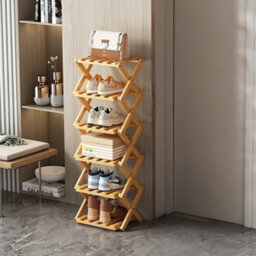 Living And Home Light Brown 6-Tier Bamboo Folding Shoe Rack - thumbnail 4