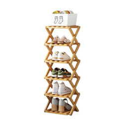 Living And Home Light Brown 6-Tier Bamboo Folding Shoe Rack - thumbnail 5