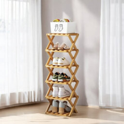 Living And Home Light Brown 6-Tier Bamboo Folding Shoe Rack - thumbnail 3
