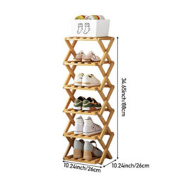 Living And Home Light Brown 6-Tier Bamboo Folding Shoe Rack - thumbnail 6