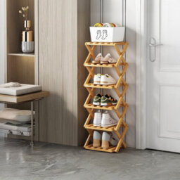 Living And Home Light Brown 6-Tier Bamboo Folding Shoe Rack - thumbnail 2