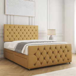 Bsspoke Maya Divan Bed Set In Mustard Velvet With 24Inch Headboard & 20Inch Footboard & 4 Drawers & Mattress In All Sizes - thumbnail 3