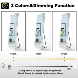 Sline 1500X400mm Rectangle Full Length Led Mirror With Aluminum Alloy Frame Free Standing Mirror Dimmable 3 Color - thumbnail 5