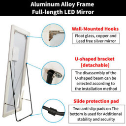 Sline 1500X400mm Rectangle Full Length Led Mirror With Aluminum Alloy Frame Free Standing Mirror Dimmable 3 Color - thumbnail 7