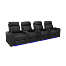 Valencia Piacenza Power Headrest Home Theater Seating Row Of 4 Black Nappa Leather Power Recliner Led Cup Holder - thumbnail 1