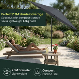 Keplin 2.3M Tilting Parasol Umbrella With Crank & Tilt, Steel Frame Sun Shade With Cover, 180G Uv-Resistant Polyester, Grey - thumbnail 6