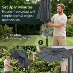 Keplin 2.3M Tilting Parasol Umbrella With Crank & Tilt, Steel Frame Sun Shade With Cover, 180G Uv-Resistant Polyester, Grey - thumbnail 7