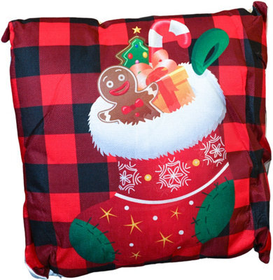 Netagon Xmas Haus Christmas Themed Cushion Stocking Red/black Linen - image 1