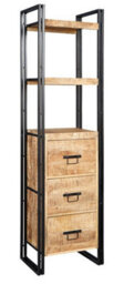 Buttercup Farm Cosmo Industrial Slim Bookcase - Solid Mango Wood - L40 X W55 X H200 Cm - thumbnail 2
