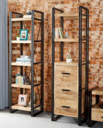 Buttercup Farm Cosmo Industrial Slim Bookcase - Solid Mango Wood - L40 X W55 X H200 Cm - thumbnail 3