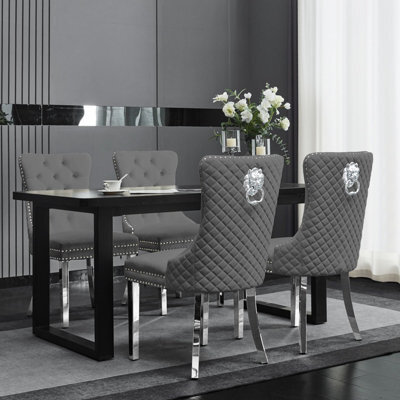 Groundlevel Set Of 2 Plush Velvet Dining Chairs With Lion Head Knocker - image 1