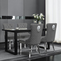 Groundlevel Set Of 2 Plush Velvet Dining Chairs With Lion Head Knocker - thumbnail 1