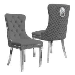 Groundlevel Set Of 2 Plush Velvet Dining Chairs With Lion Head Knocker - thumbnail 2