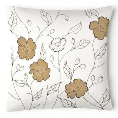 Intimates Embroidered Detail Faux Silk Cushion, Zip Closure, Machine Washable - Latte