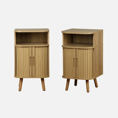 Sweeek - Pair Of Bedside Tables With 2 Sliding Doors Legacy Natural 40X40X70 Cm - image 1