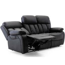 More4Homes Chester Manual Recliner Bonded Leather 1+3 Seater Sofa Set (Black) - thumbnail 4