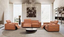 Stratus Interiors Somerville Electric Leather Recliner Sofa Set - Tan - Usb Charging And Cup Holders - 3-And-2-Seater Power Reclining Sofa