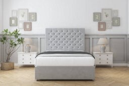 "Sloomy Mayfair Silver Plush Divan Bed With Mattress No Drawers With 26"" Strutted Headboard 4'6 Double" - thumbnail 1