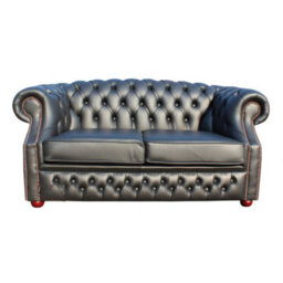 Chesterfield 2 Seater Shelly Black Real Leather Sofa Bespoke In Buckingham Style - thumbnail 3