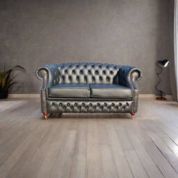 Chesterfield 2 Seater Shelly Black Real Leather Sofa Bespoke In Buckingham Style - thumbnail 2