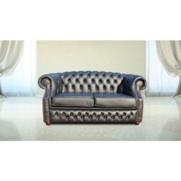 Chesterfield 2 Seater Shelly Black Real Leather Sofa Bespoke In Buckingham Style - thumbnail 1