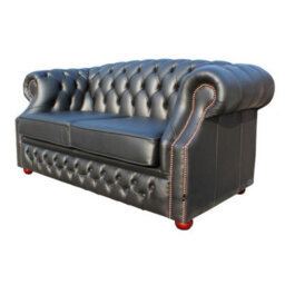 Chesterfield 2 Seater Shelly Black Real Leather Sofa Bespoke In Buckingham Style - thumbnail 6