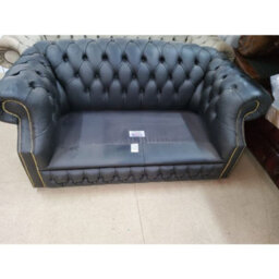 Chesterfield 2 Seater Shelly Black Real Leather Sofa Bespoke In Buckingham Style - thumbnail 5