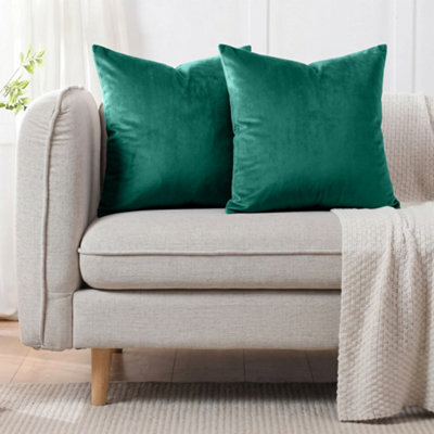 Oxford Homeware Set Of 2 Velvet Scatter Cushion Covers With Cushion Pads, Soft Touch Sofa Pillows (Green, 18X18 Inch) - image 1