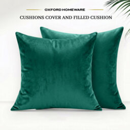 Oxford Homeware Set Of 2 Velvet Scatter Cushion Covers With Cushion Pads, Soft Touch Sofa Pillows (Green, 18X18 Inch) - thumbnail 4