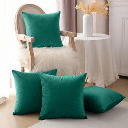 Oxford Homeware Set Of 2 Velvet Scatter Cushion Covers With Cushion Pads, Soft Touch Sofa Pillows (Green, 18X18 Inch) - thumbnail 5