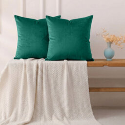 Oxford Homeware Set Of 2 Velvet Scatter Cushion Covers With Cushion Pads, Soft Touch Sofa Pillows (Green, 18X18 Inch) - thumbnail 7