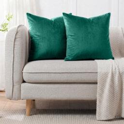 Oxford Homeware Set Of 2 Velvet Scatter Cushion Covers With Cushion Pads, Soft Touch Sofa Pillows (Green, 18X18 Inch) - thumbnail 1