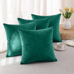 Oxford Homeware Set Of 2 Velvet Scatter Cushion Covers With Cushion Pads, Soft Touch Sofa Pillows (Green, 18X18 Inch) - thumbnail 3