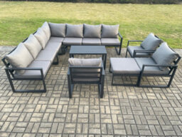 Fimous Aluminium Patio Outdoor Garden Furniture Lounge Corner Sofa Set With Oblong Coffee Table Big Footstool 3 Chair - thumbnail 2